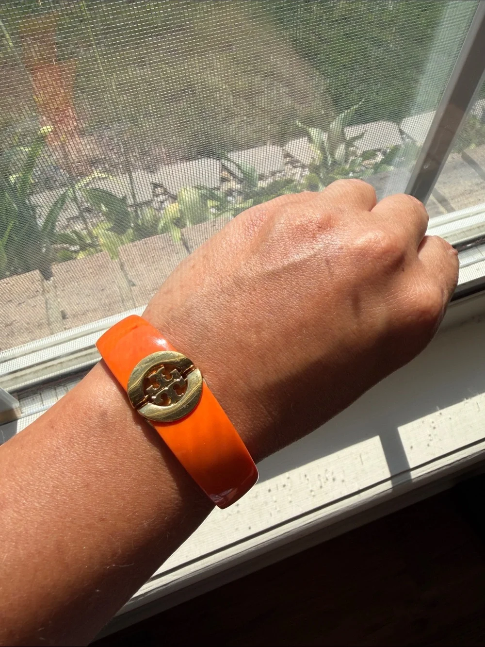 Tory Burch Kira Orange Resin Lucite Hinged Bracelet